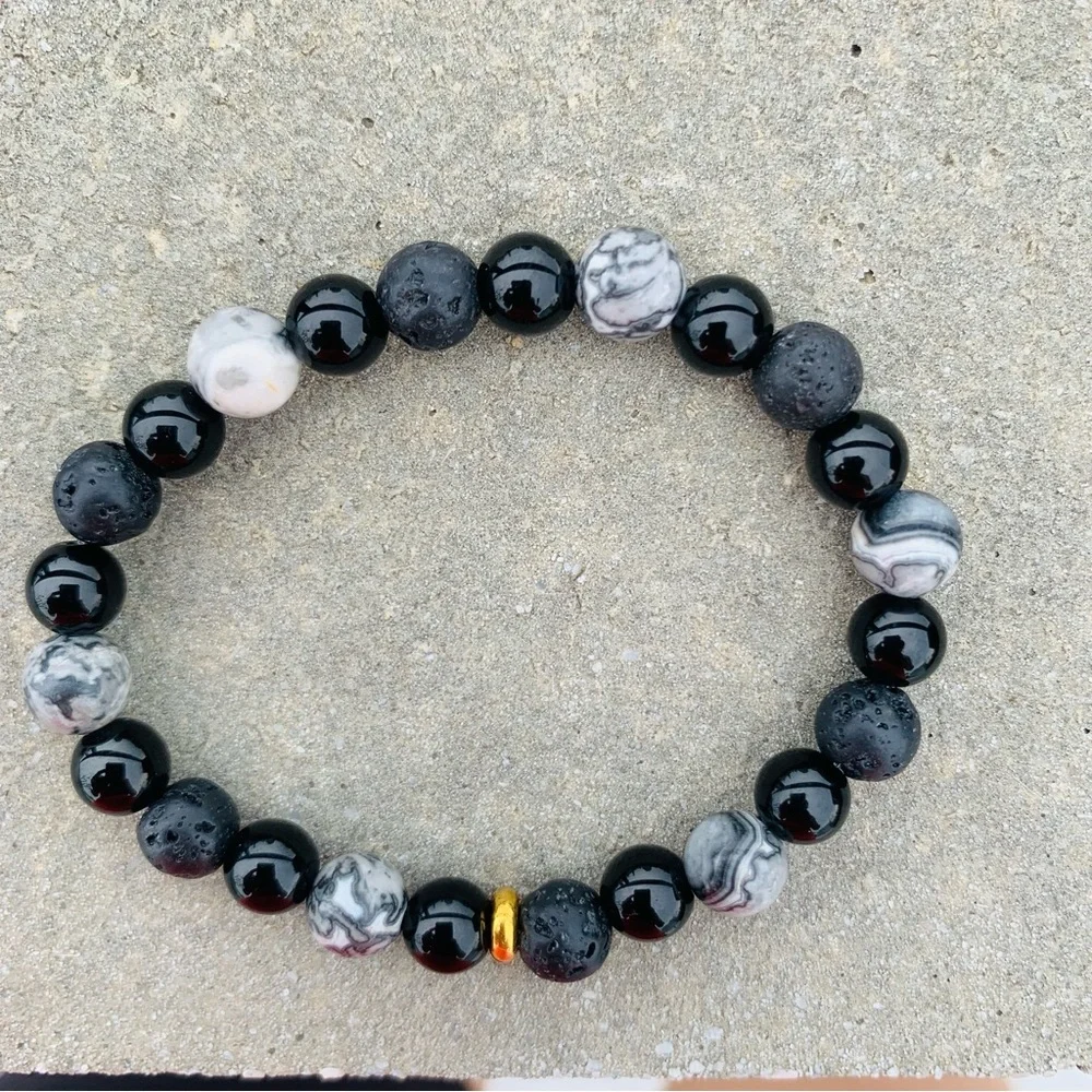 1pcs Men’s Round Beaded Stone Bracelets